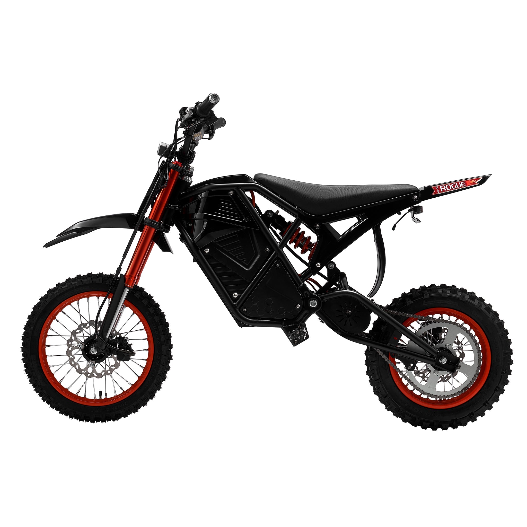3000W Electric Dirt Bike Rogue MX-01 | Left Profile of Off-Road E-Bike with 3000W Mid-Drive Motor