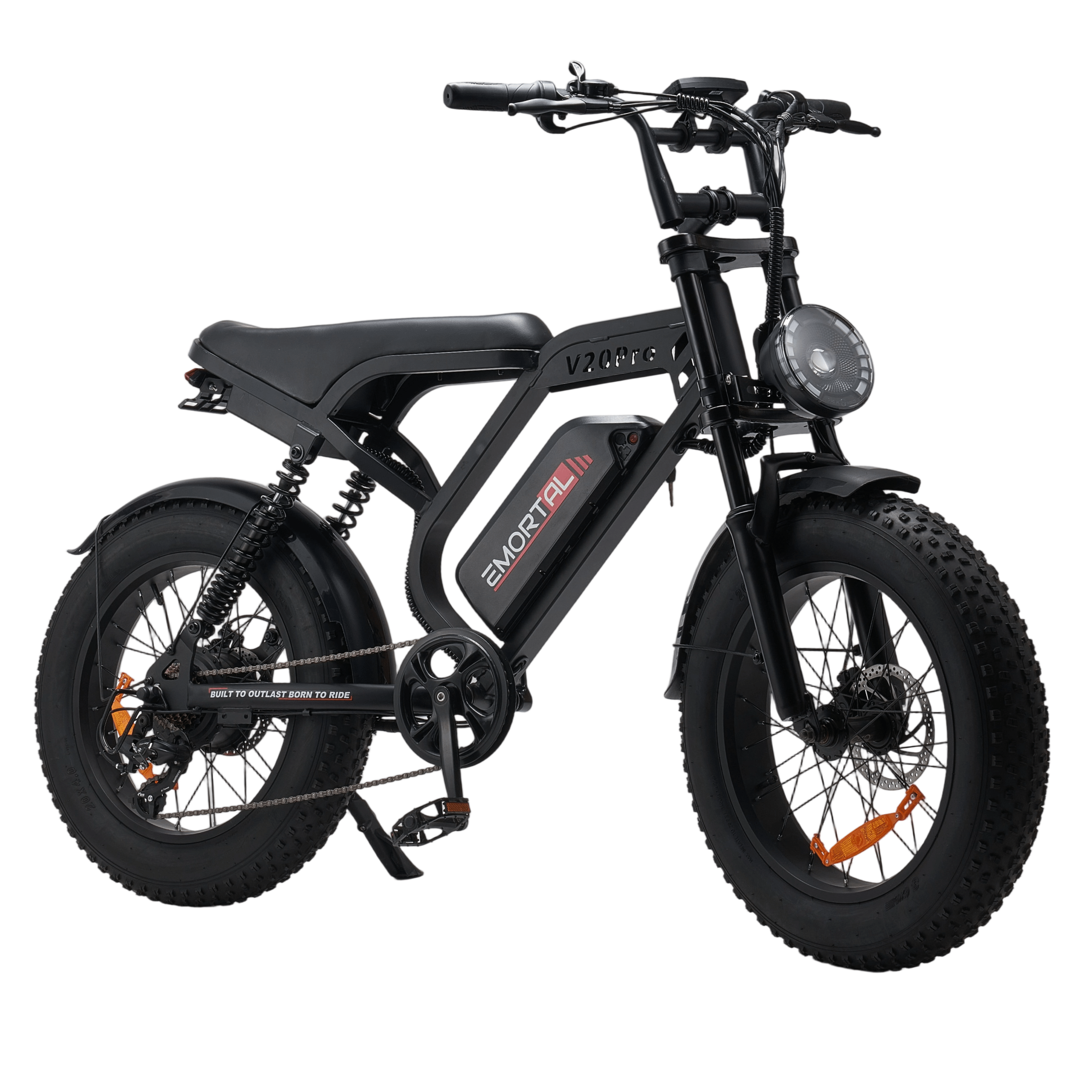 Emortal V20 Pro Fat Tire Electric Bike | Retro Moped Style Commuter E-Bike with LED Headlight & Dual Suspension